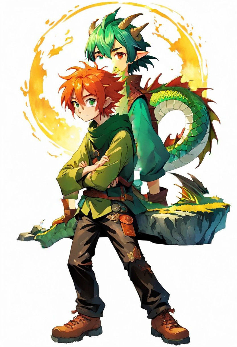 Dragon Boy in Whimsical Miyazaki-Inspired Landscape