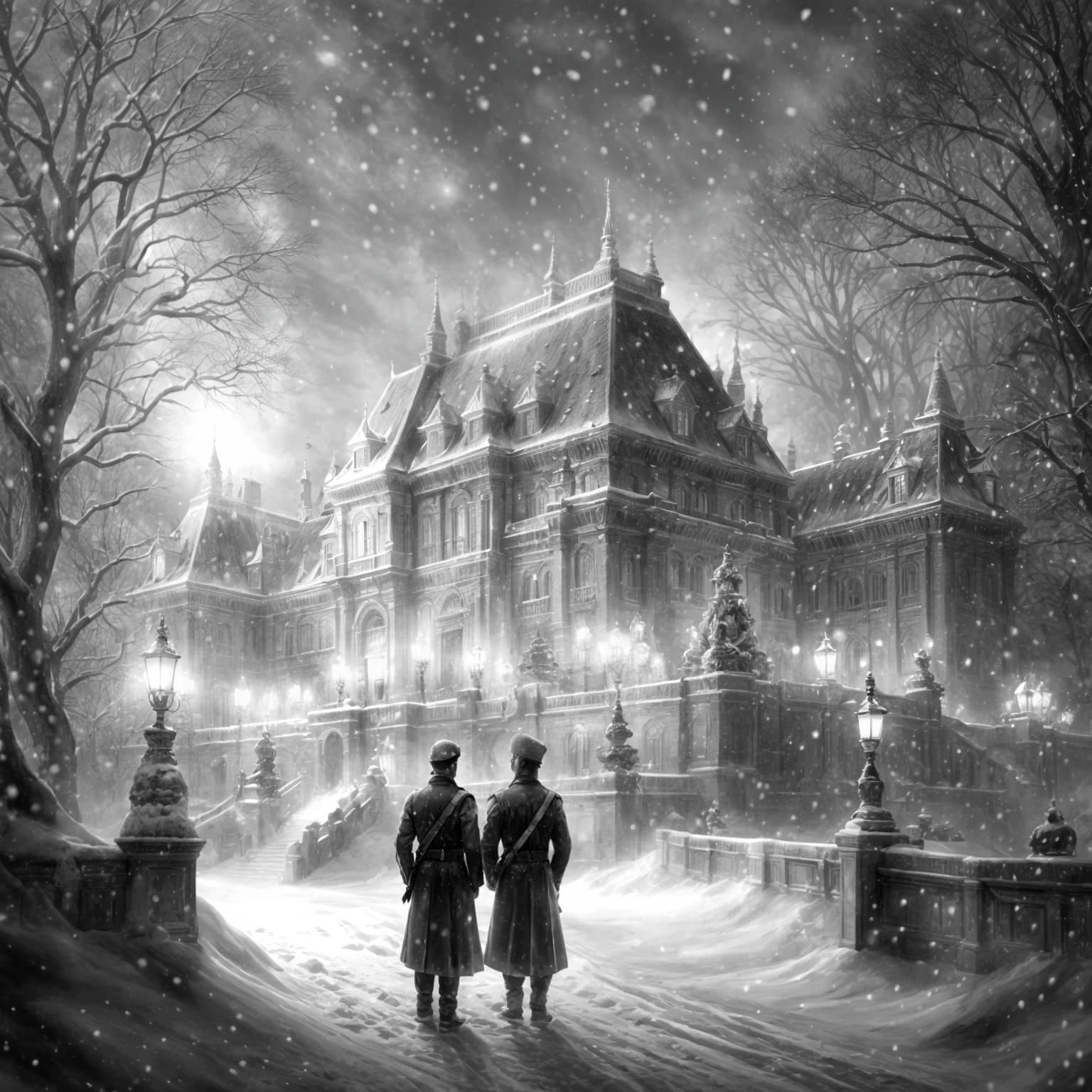 Ethereal Guards in Snowy Royal Palace