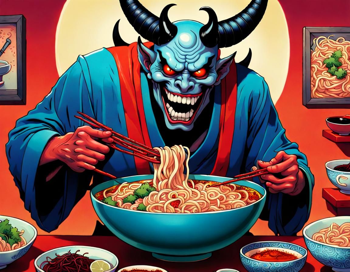 Demon Chef Enjoys Spicy Ramen in Hell Kitchen