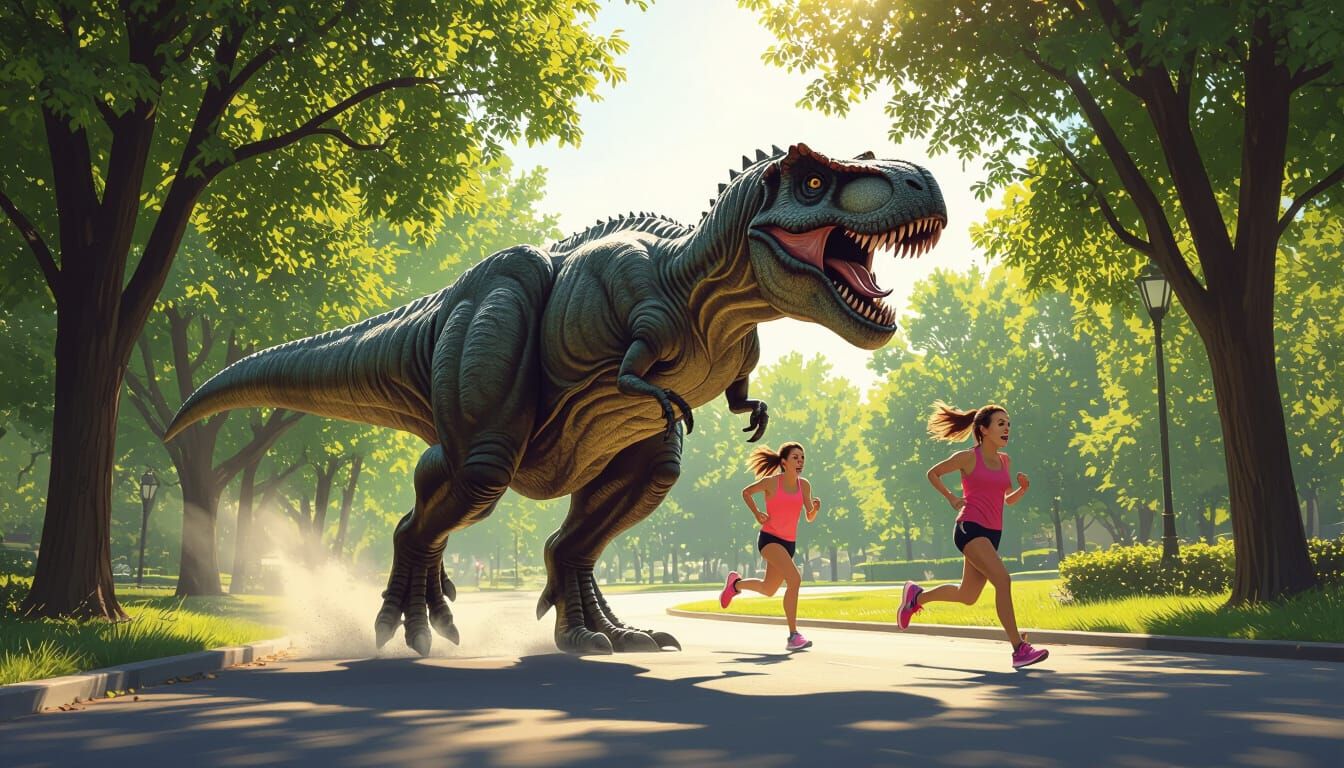 T-Rex Devours Joggers in Dramatic Park Scene