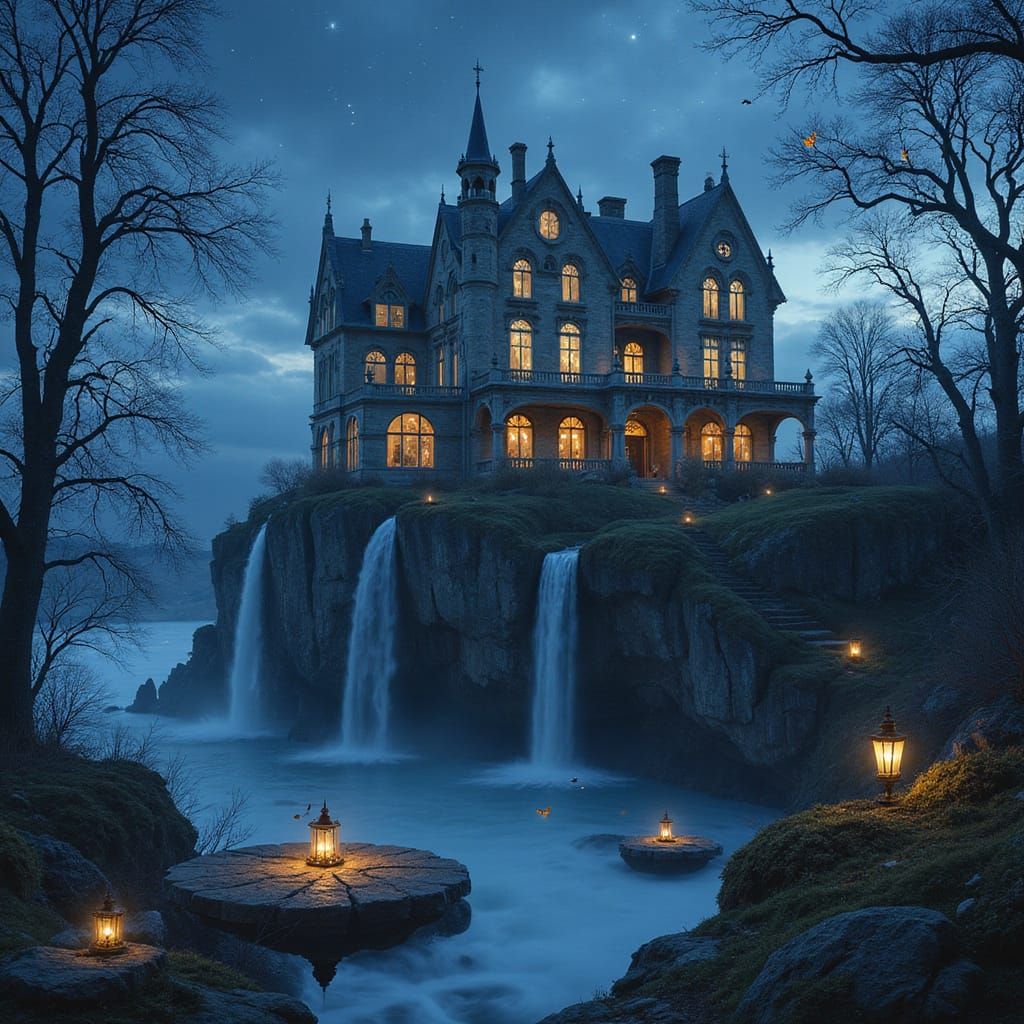 Majestic Mansion on Windswept Cliff in Beaux-Arts Style