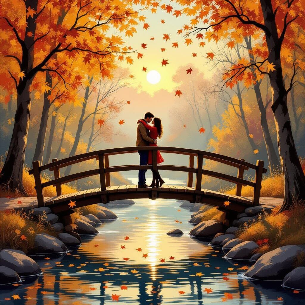 Autumnal Embrace: Impressionistic Date Night Scene