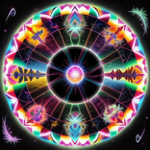 Native Americans and Mystical Creatures in a Whirling Rainbo...