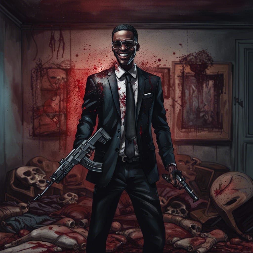 Hyperrealistic Gangster with AK47 in a Dramatic Scene