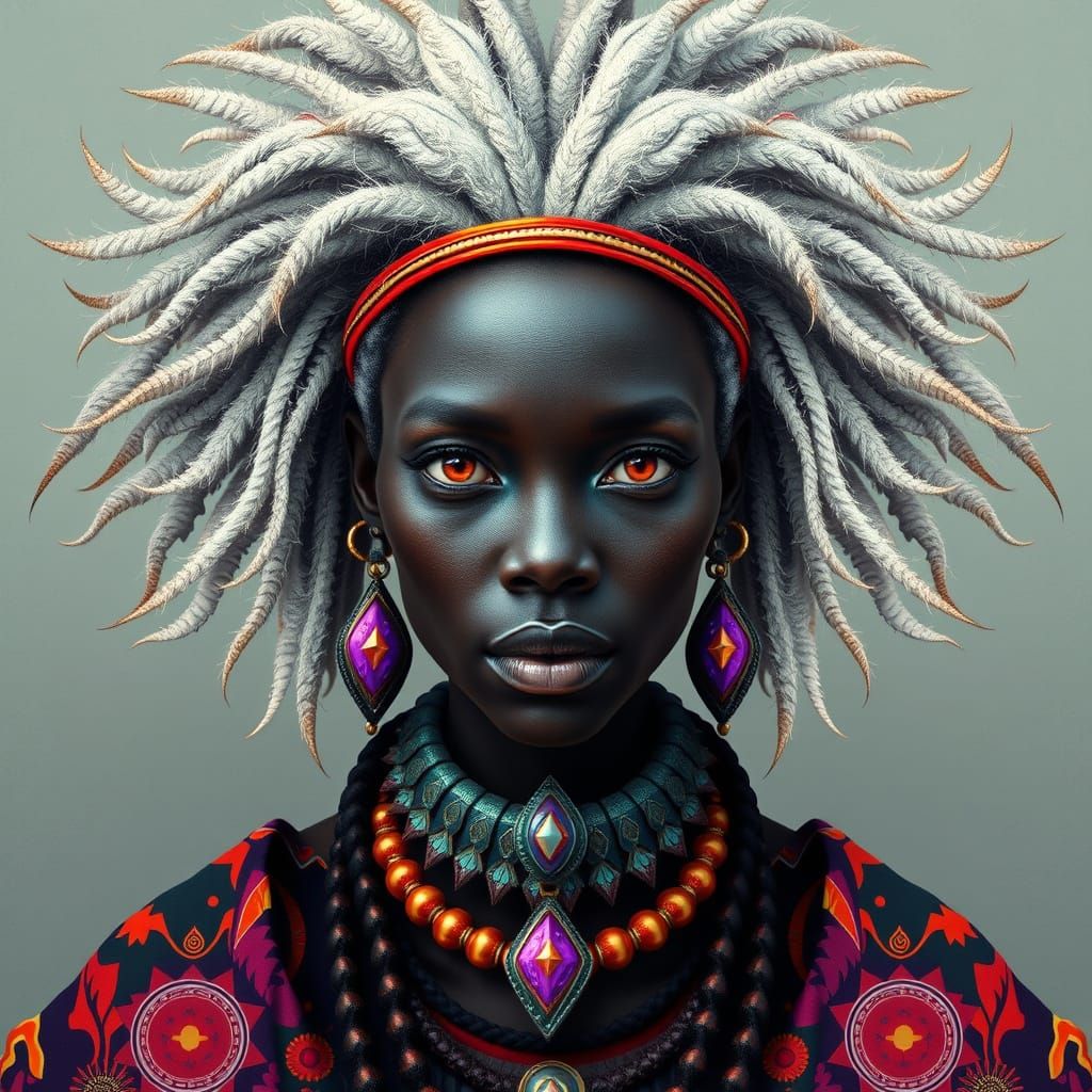 African Tribal Witch in Bauhaus Pop Art Style