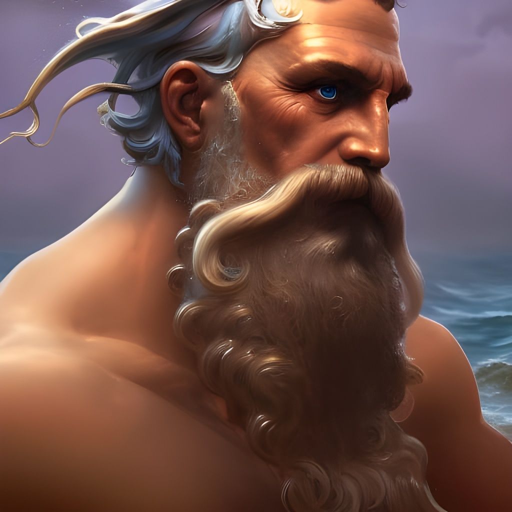Poseidon Portrait in Hyperdetailed Splash Art Style