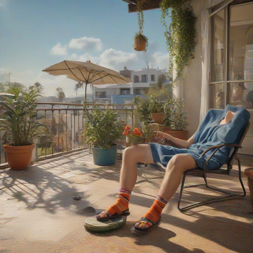 Tourist Enjoying Pickle Juice on Luxurious Hotel Terrace