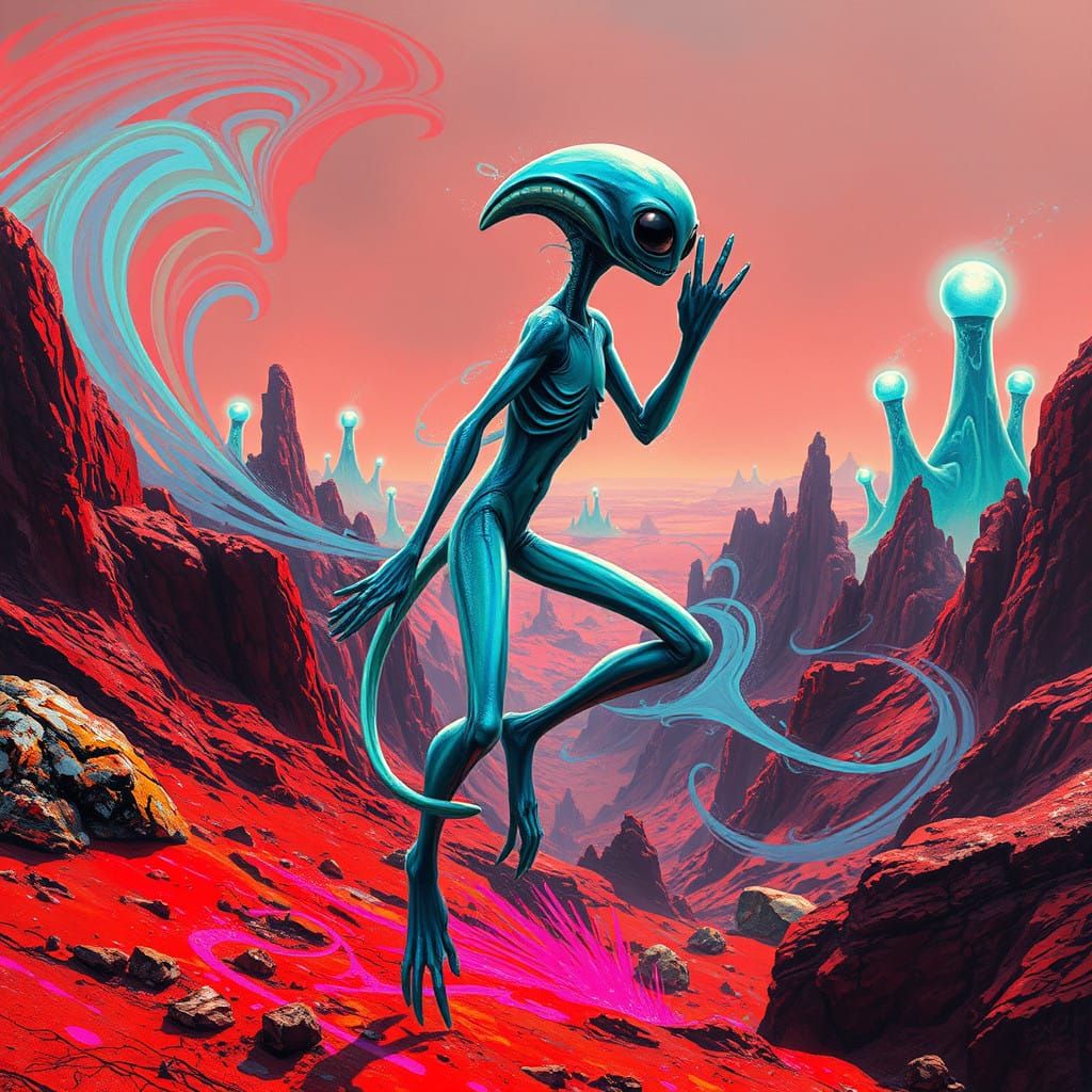 Alien Captured in Vibrant Street Art on Planet Draco