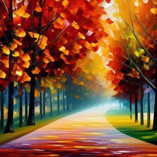 Weeping Autumn Tree as Impasto Painting