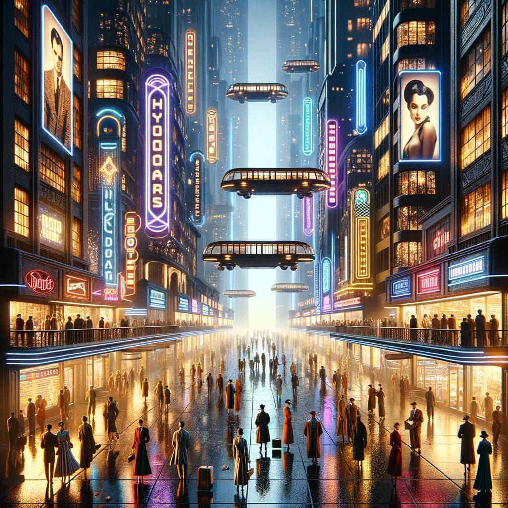 Retro-Futuristic City at Night in Neon Glow