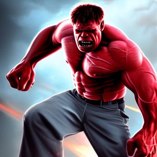 Photorealistic Red Hulk with Harrison Ford Likeness