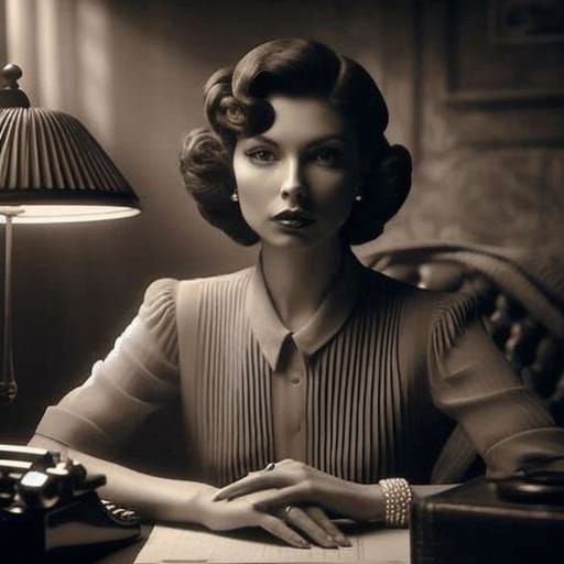 Noir Portrait of Woman in 1940s Office