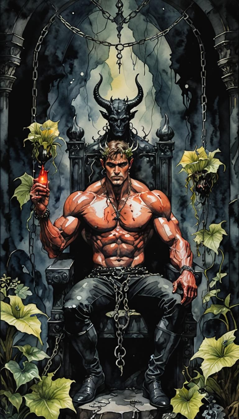 The Devil Tarot Card in Watercolor Style