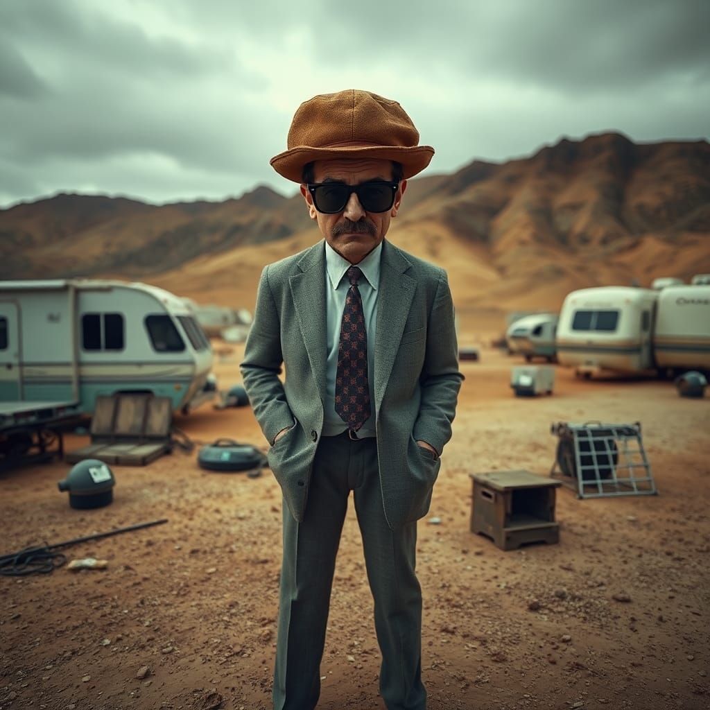 Mr. Bean as Walter White in Dystopian Desert