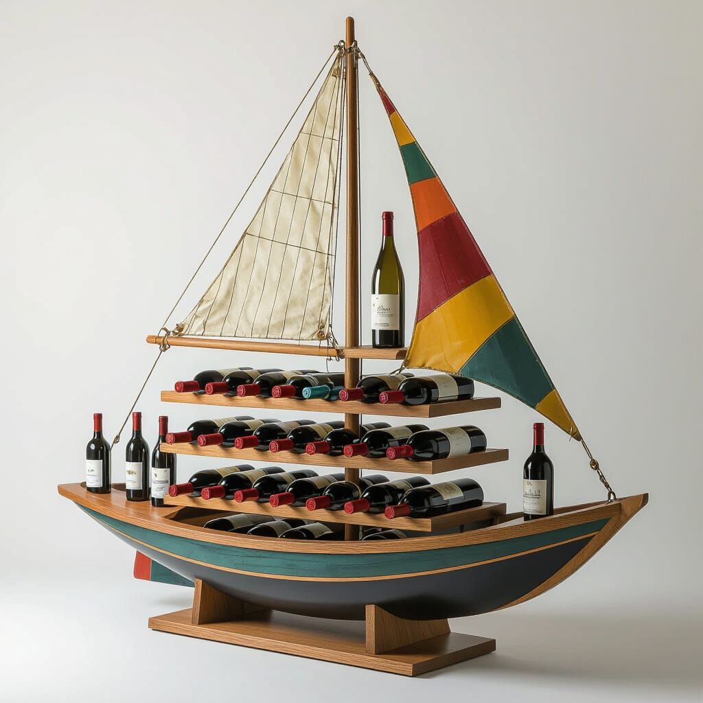 Sailboat Wine Rack Display with 4 Shelves
