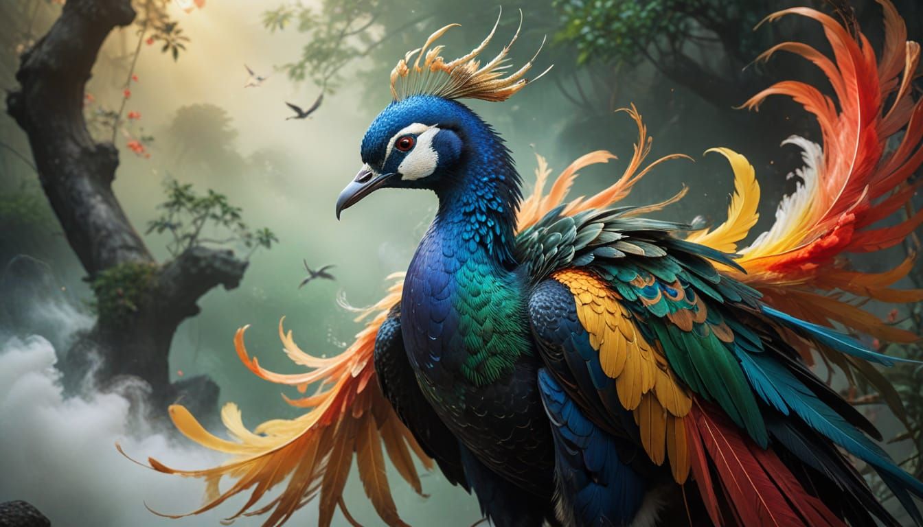 Majestic Fenghuang in Vibrant Mythological Art