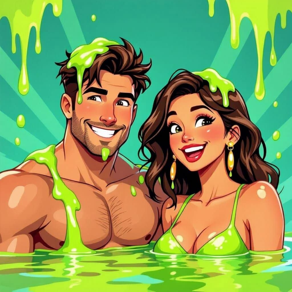 Couple Excitedly Slimed in Nickelodeon Style