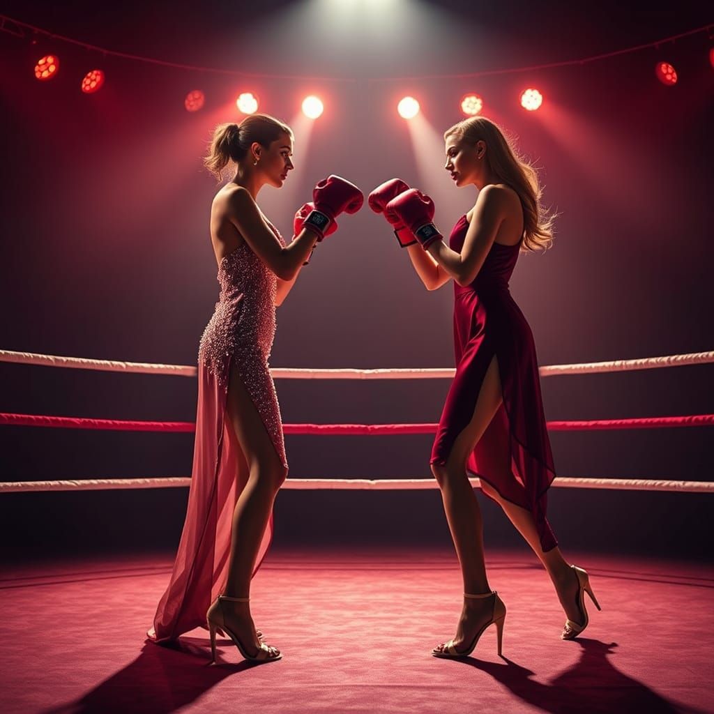 Elegant Women's Boxing Match in Hyper-Realistic Style