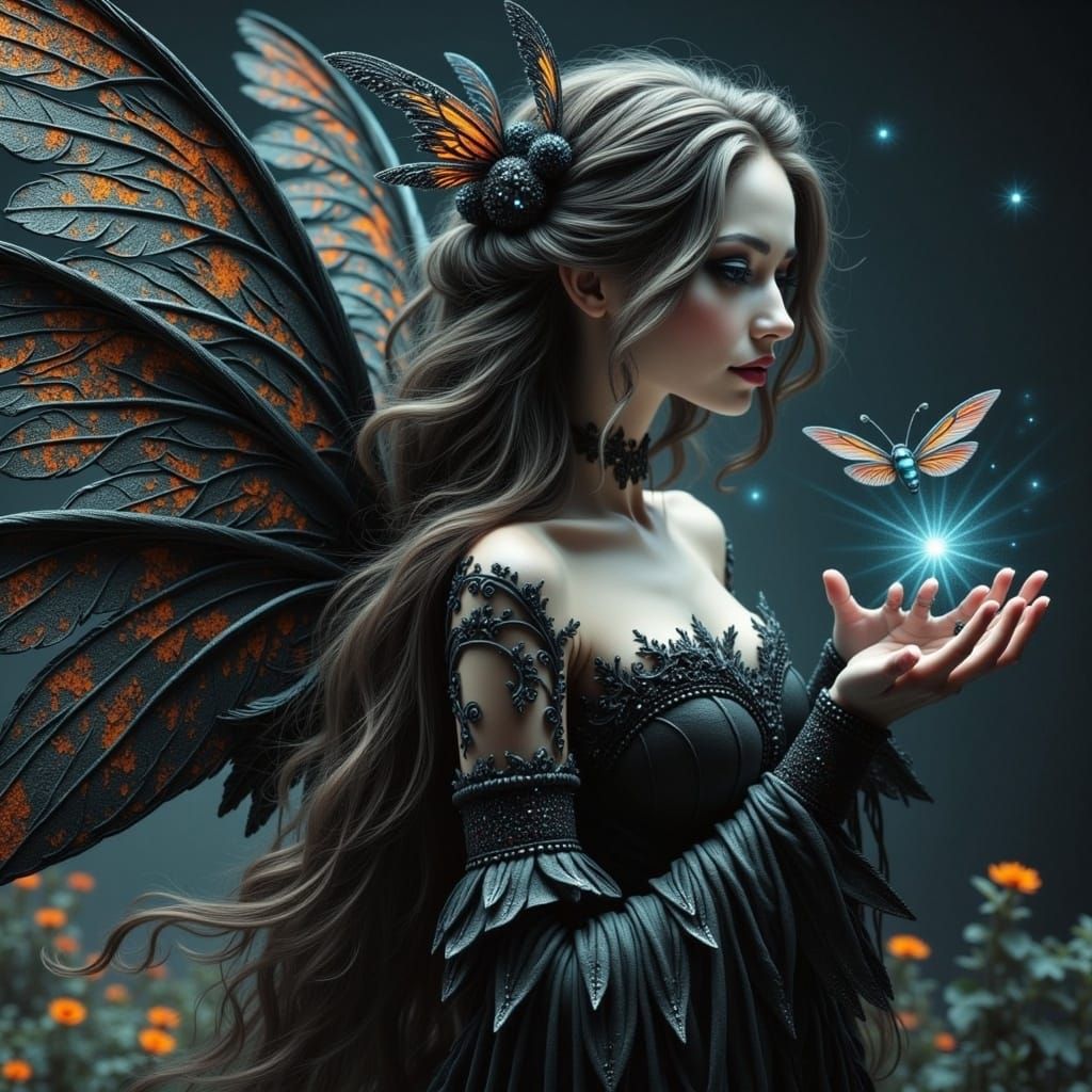 Gothic Victorian Pixie with Intricate Filigree and Delicate...