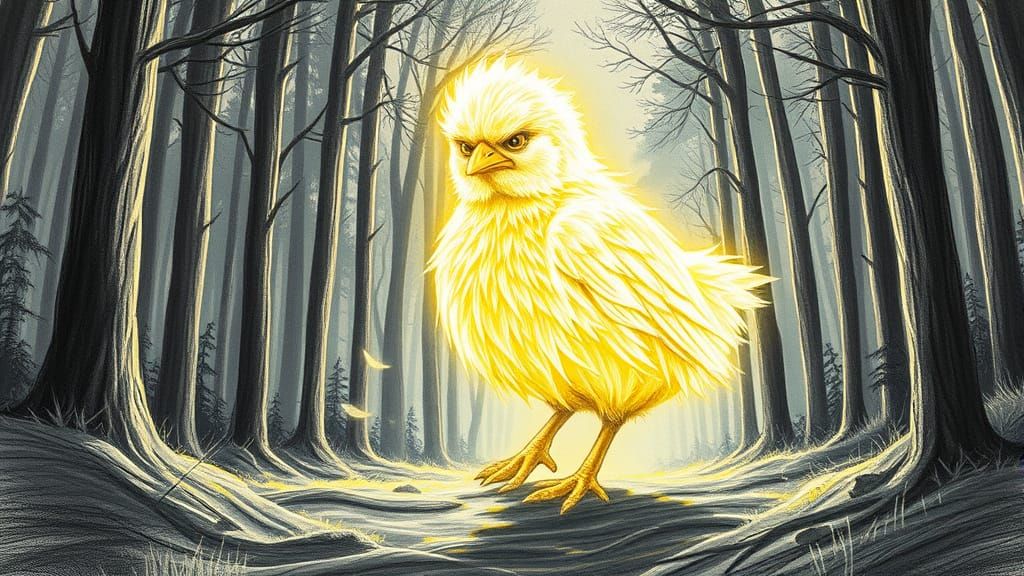 Grumpy Chick Made of Light: Pencil Sketch