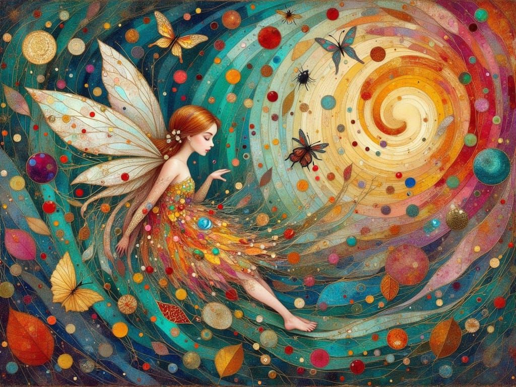 Whimsical Fairy in Vibrant Impasto Paint Vortex