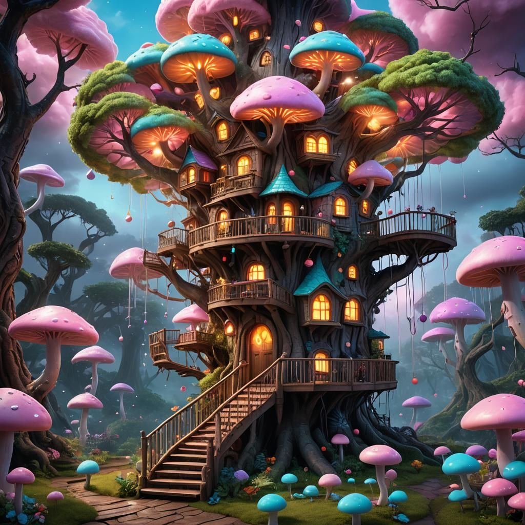 Fantasy Alien Treehouse in Enchanted Forest: 3D Art
