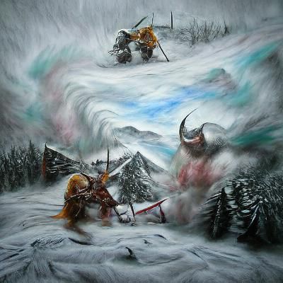 Epic Viking Battle in Mountain Snowstorm, Hyperrealism