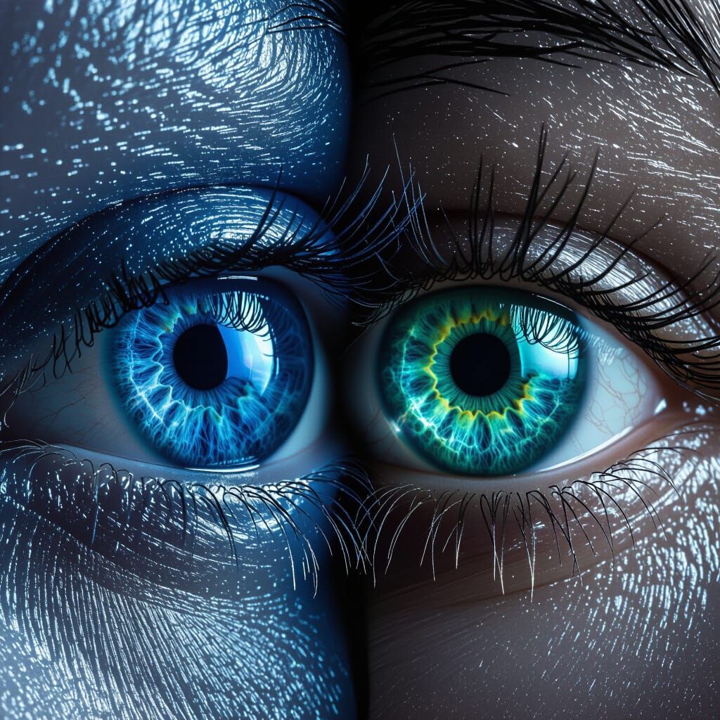 Fused Human Irises in Photorealistic Macro Style