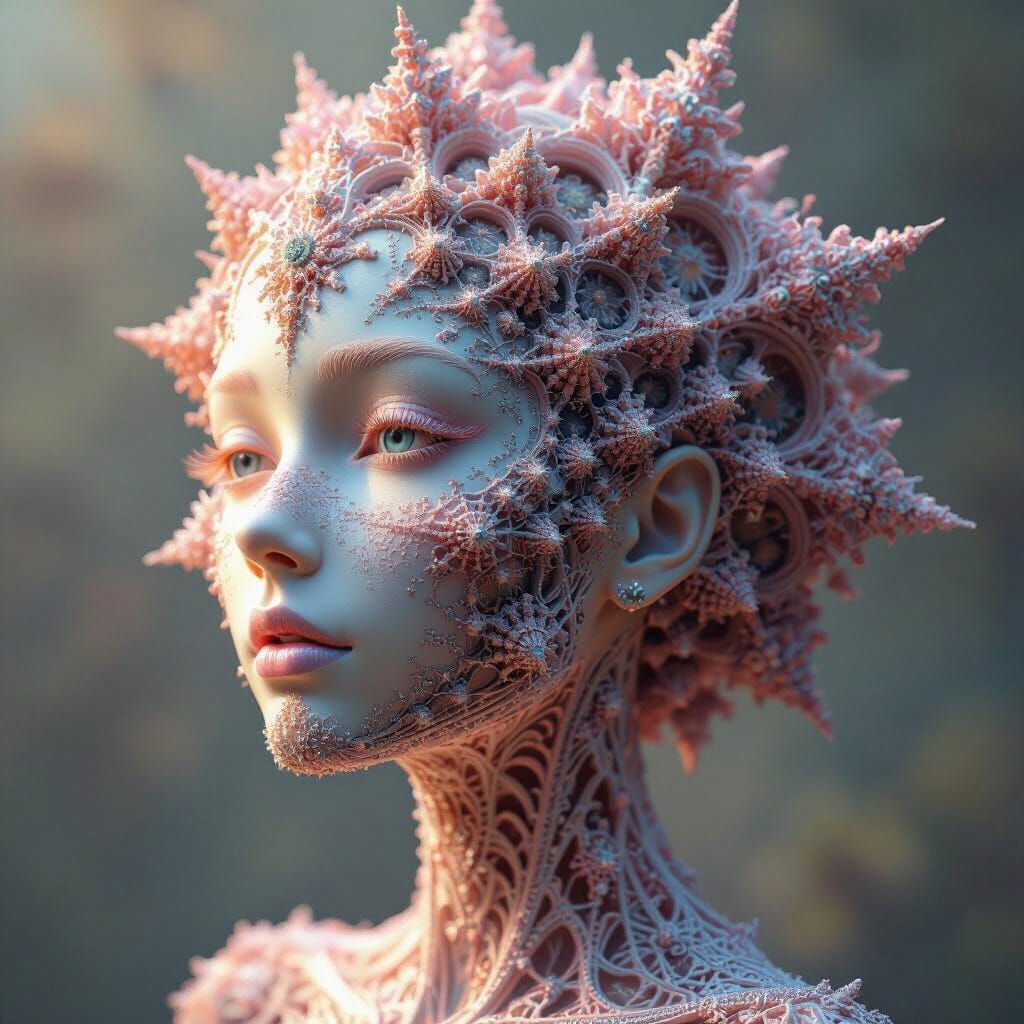 Fractal Face Portrait in Hyperrealistic 3D Hologram