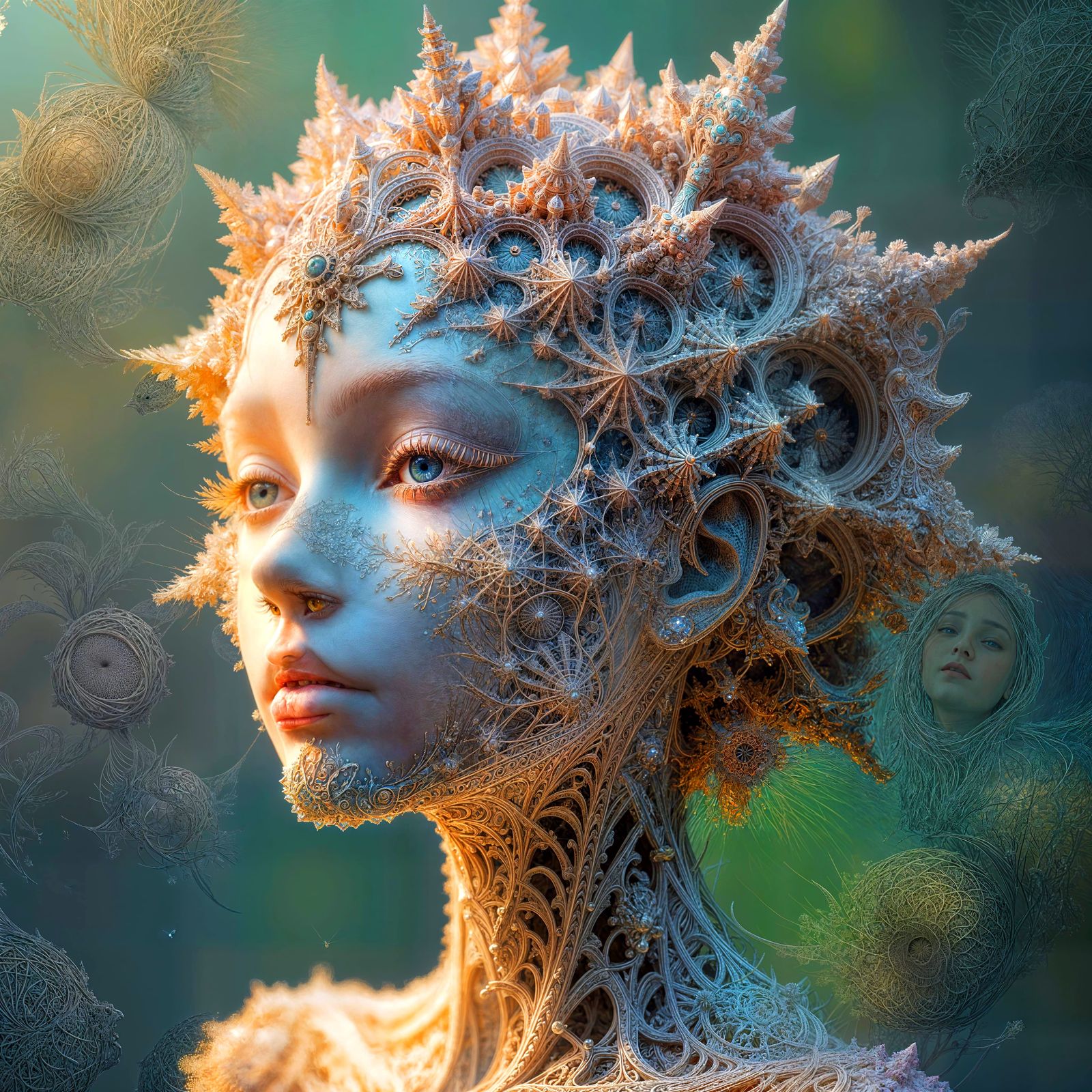 Filigree Fractal Face in Hyperrealistic 3D