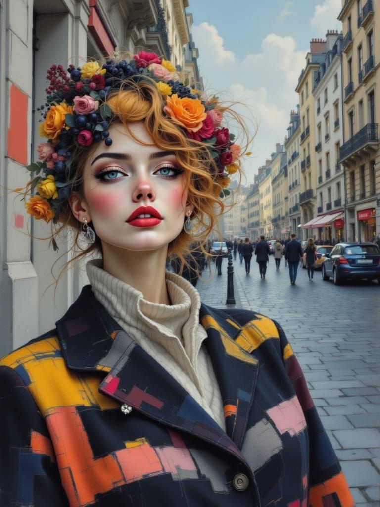 Floral Art Nouveau Design on Concrete