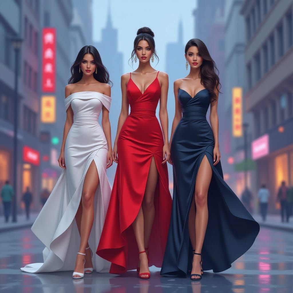 Elegant Women in Vibrant Cityscape: Digital Art