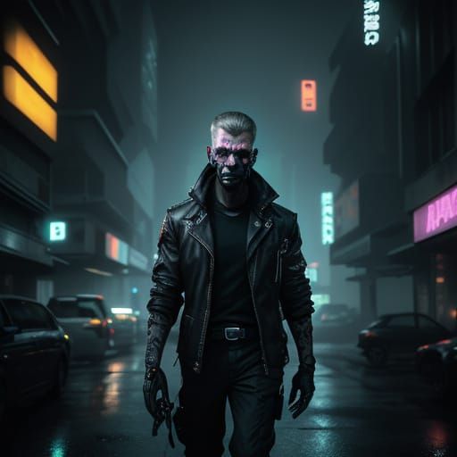 Cyberpunk Portrait in a Dark, Futuristic Atmosphere