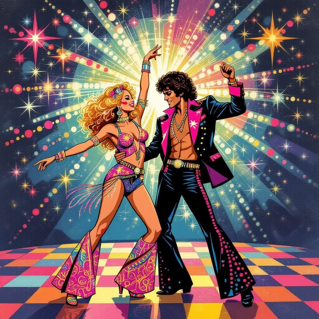 Disco Dancers in 70s Style, Abstract Image