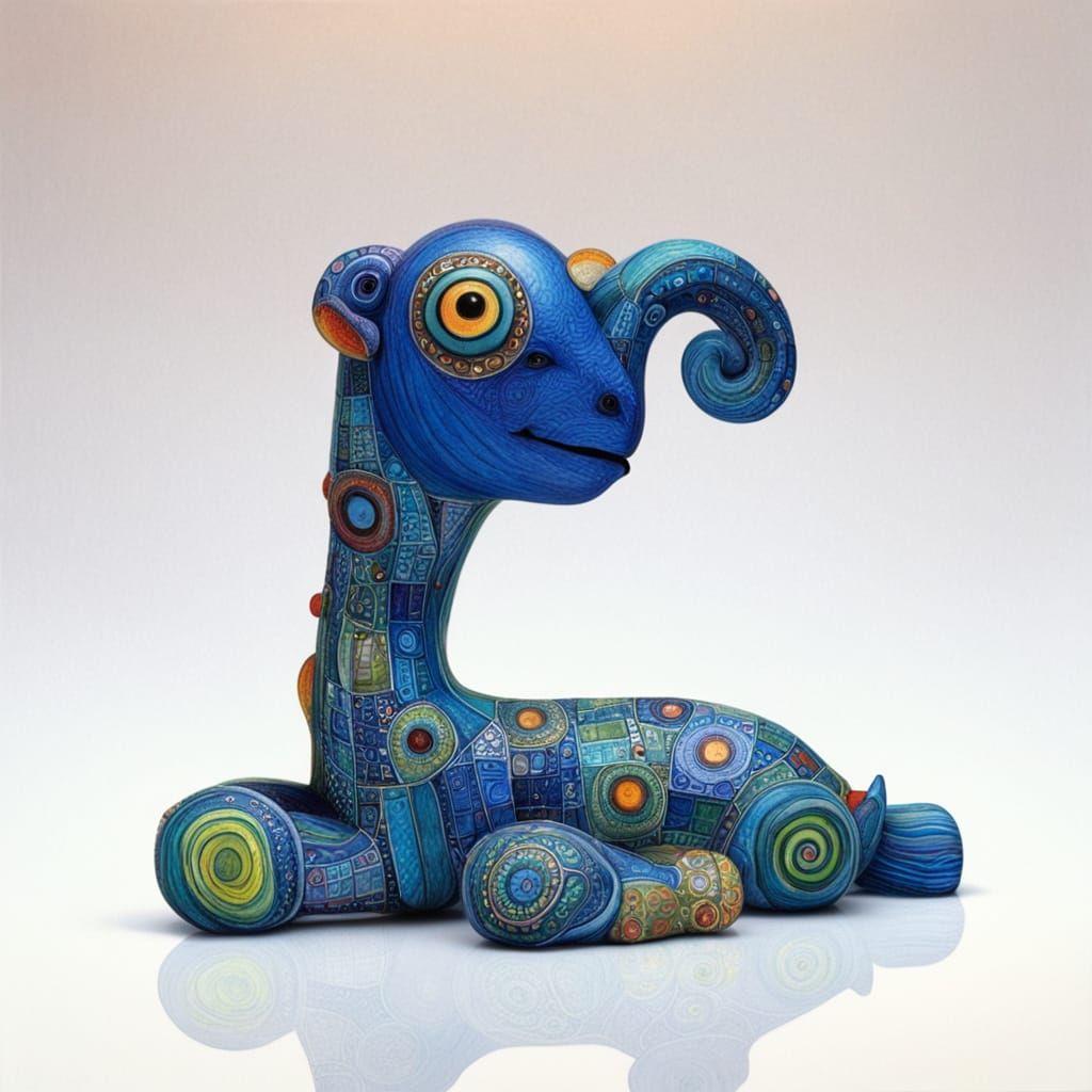 Whimsical Creature in Vibrant Naive Art Landscape