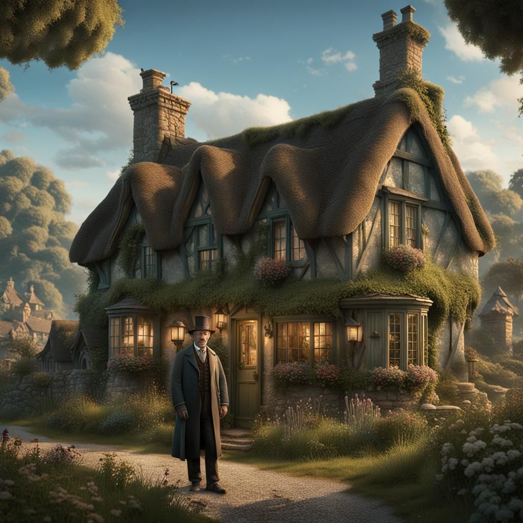 Bertie Wooster at Country Cottage: Detailed Matte Painting