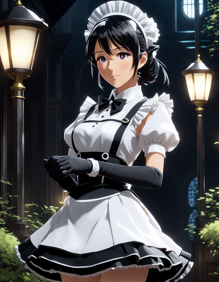Anime Maid in Black and White Outfit