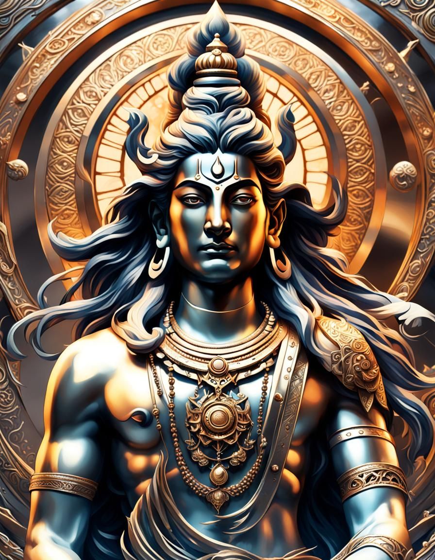 Lord Shiva Portrait with Steel Eyes and God Rays