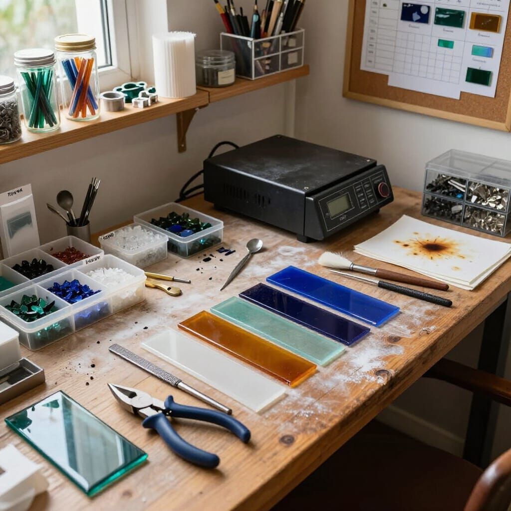 Fused glass jewelry-maker's workspace