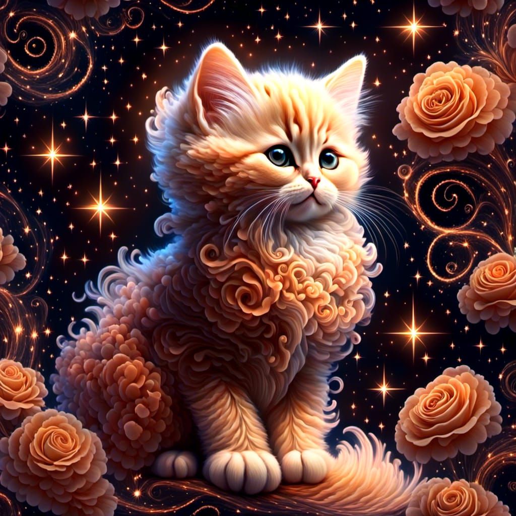 Butterscotch Kitten with Roses