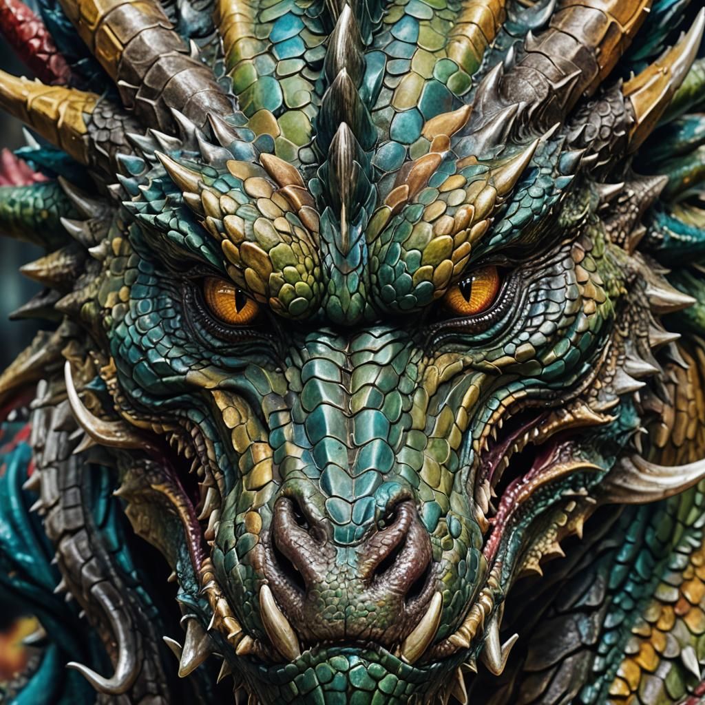 Hungry Dragon Close-Up in Hyperrealistic Style