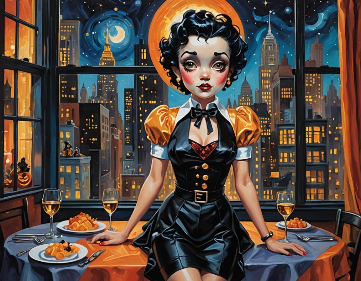 Betty Boop Halloween Party in Triadic Oil Painting