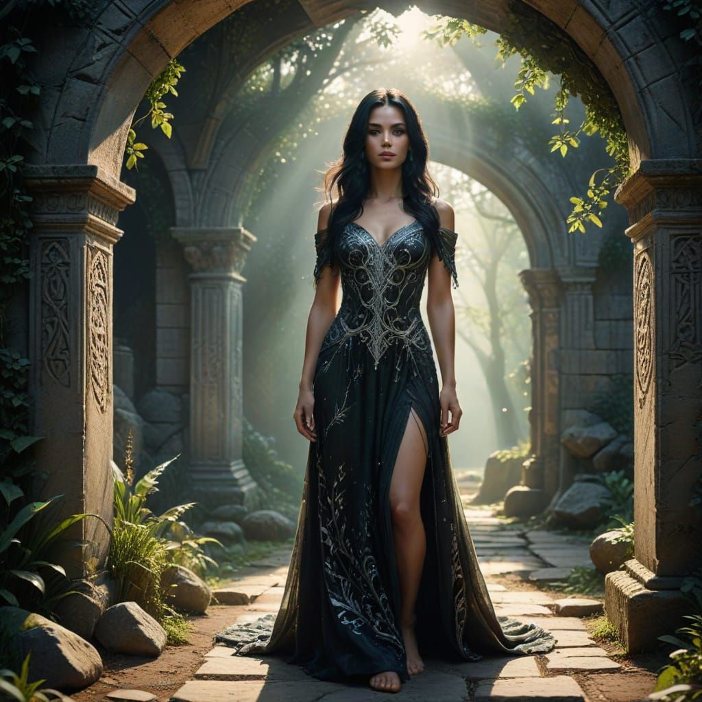 Regal Fantasy Portrait in Ancient Stone Archway