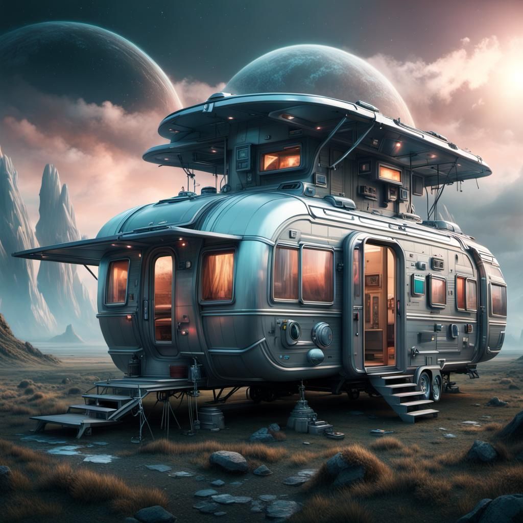 Futuristic High-Tech Caravan: Digital Matte Painting