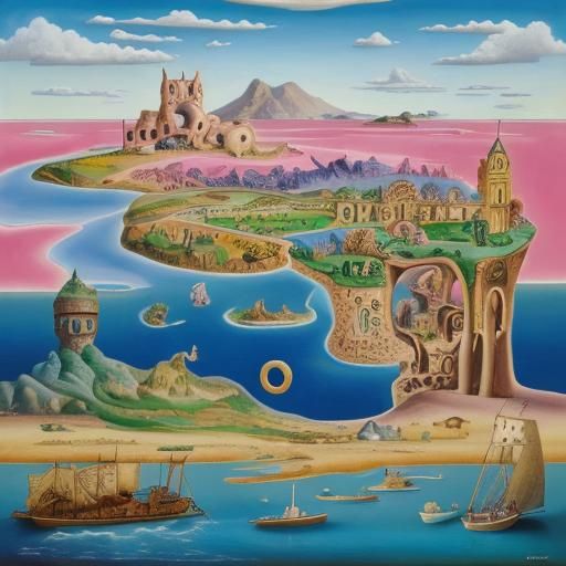 Surreal Melting Map Landscape in Dali Style