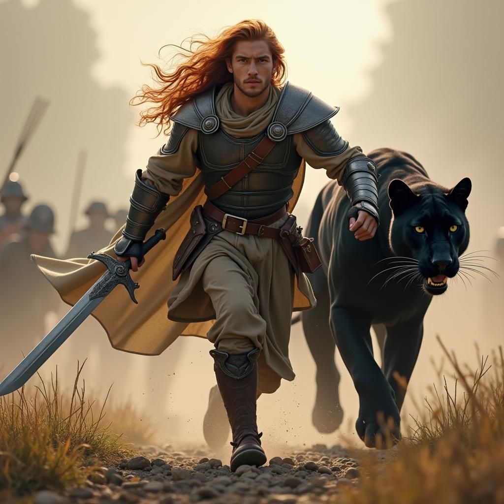 Warrior and His Panther Heading into Battle