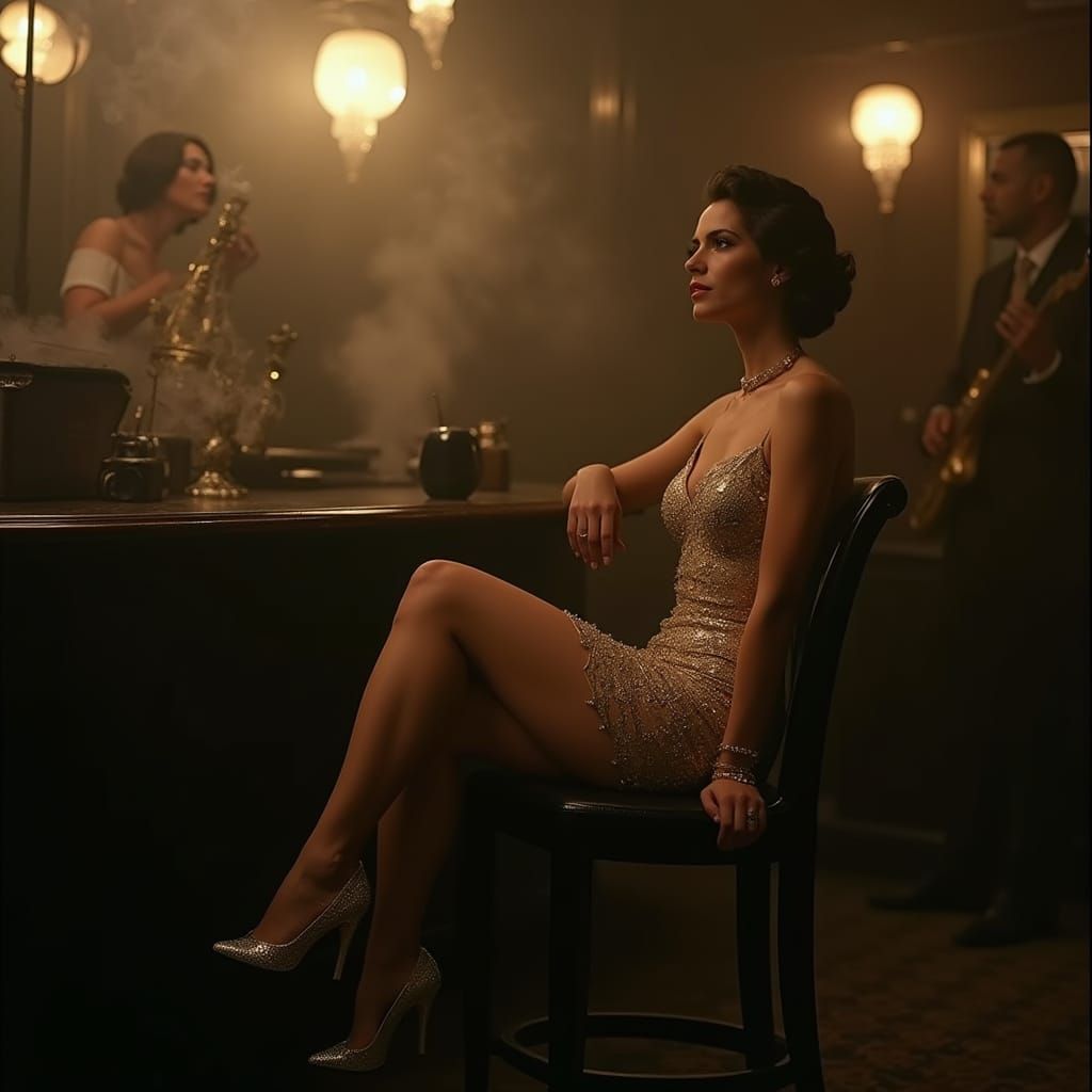 Femme Fatale in 1920s Nightclub, Cinematic Film Still