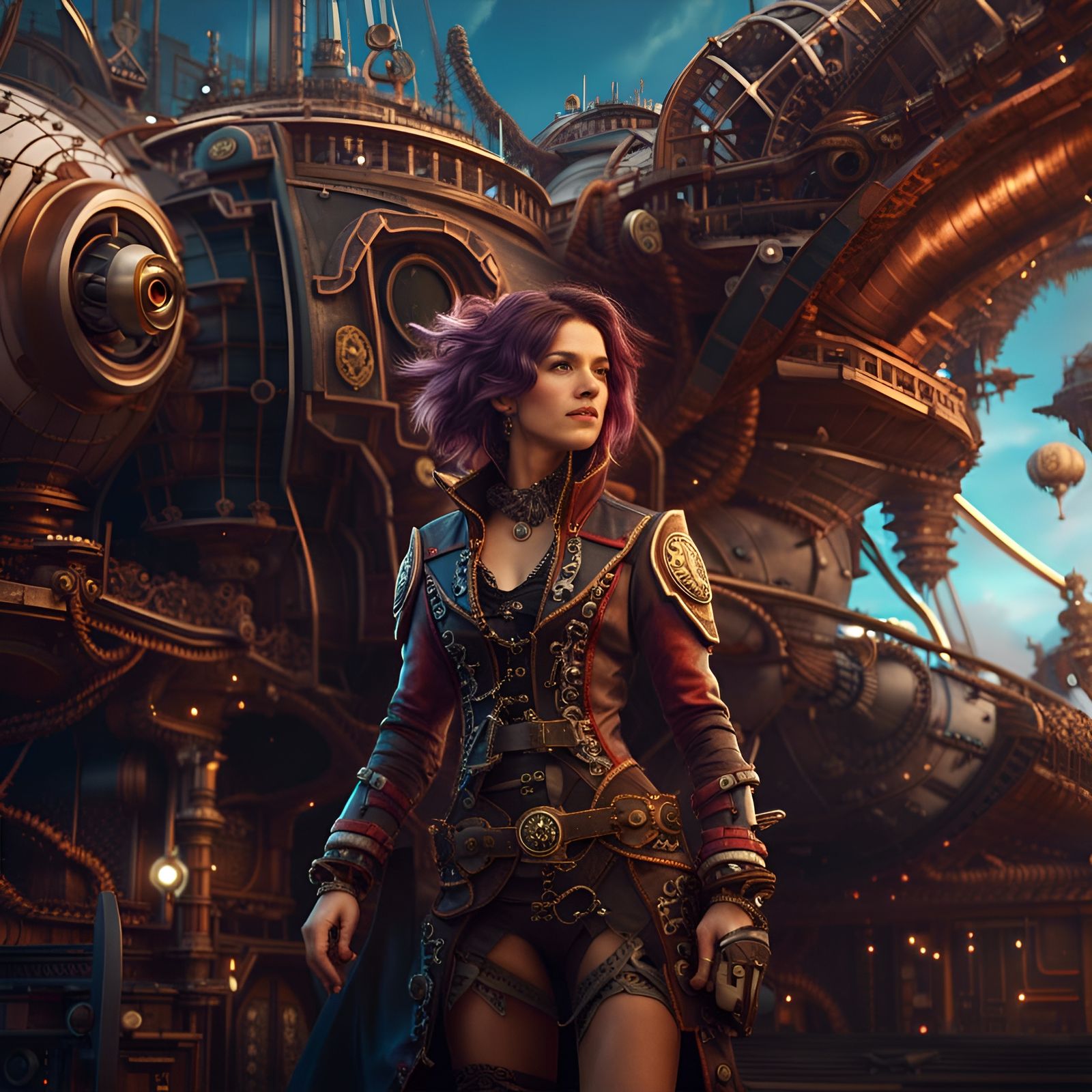Steampunk Space Pirate on Starship, Detailed Digital Art