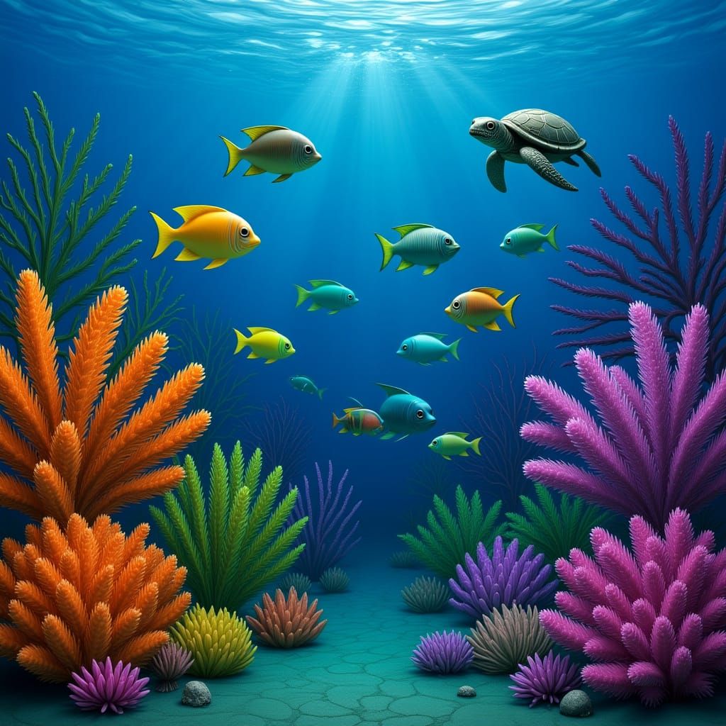 Vibrant Coral Reef Scene in Digital Art Style