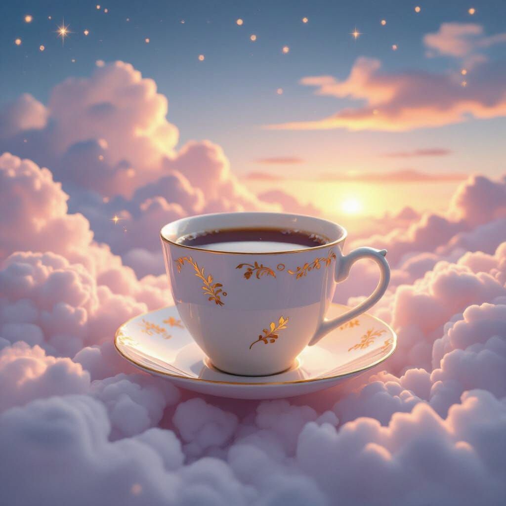 Ethereal Coffee Cup Dreamscape in Digital Surrealism